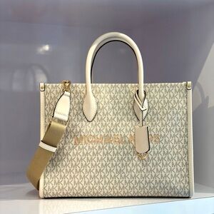 Michael Kors Cream Logo Tote Bag with Gold Accent